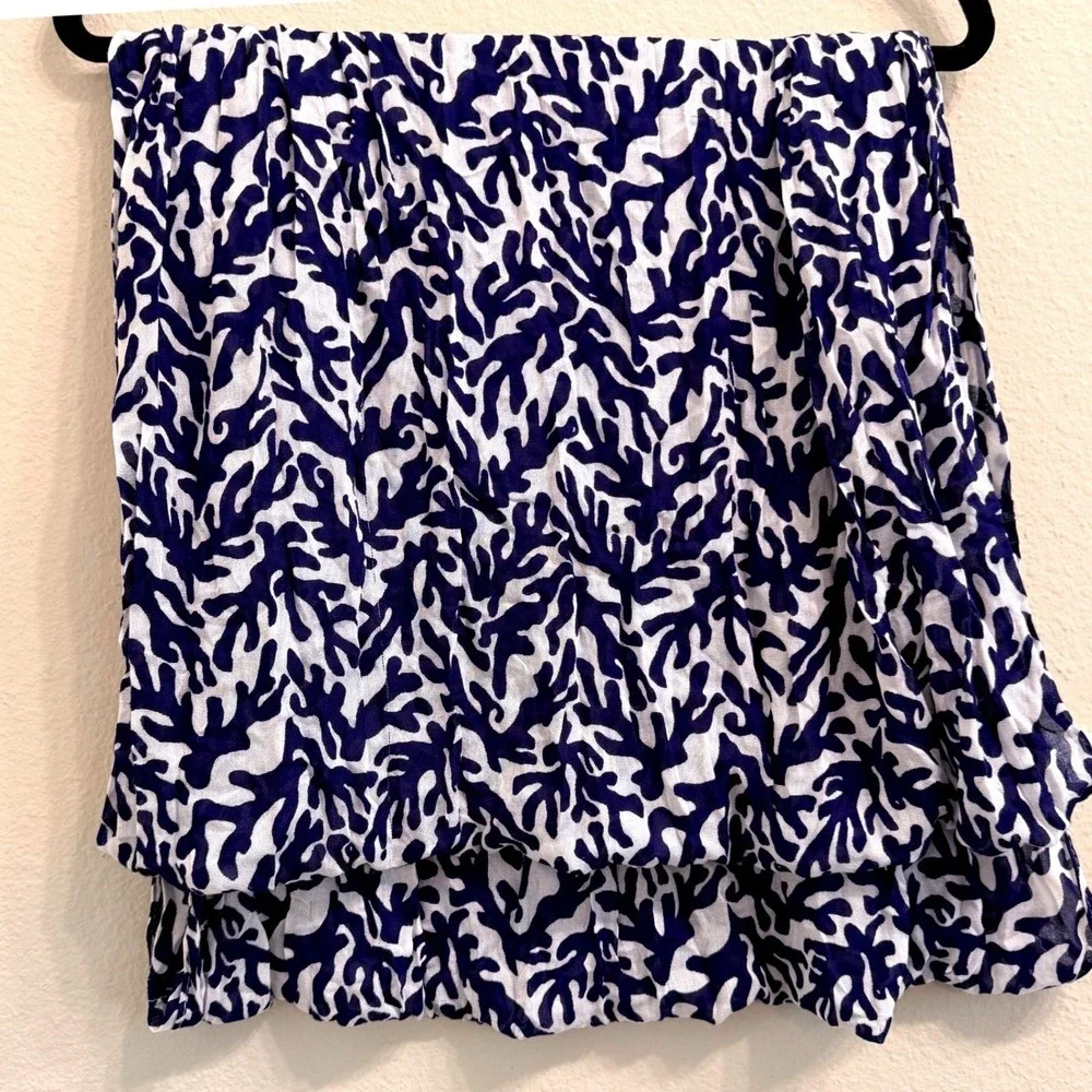Lilly Pulitzer Murfee Infinity Scarf Blue White Coral Print Rayon 34